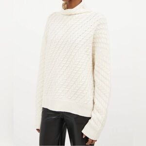 Women's LOULOU STUDIO White Cashmere Cable Knit Turtleneck Sweater L